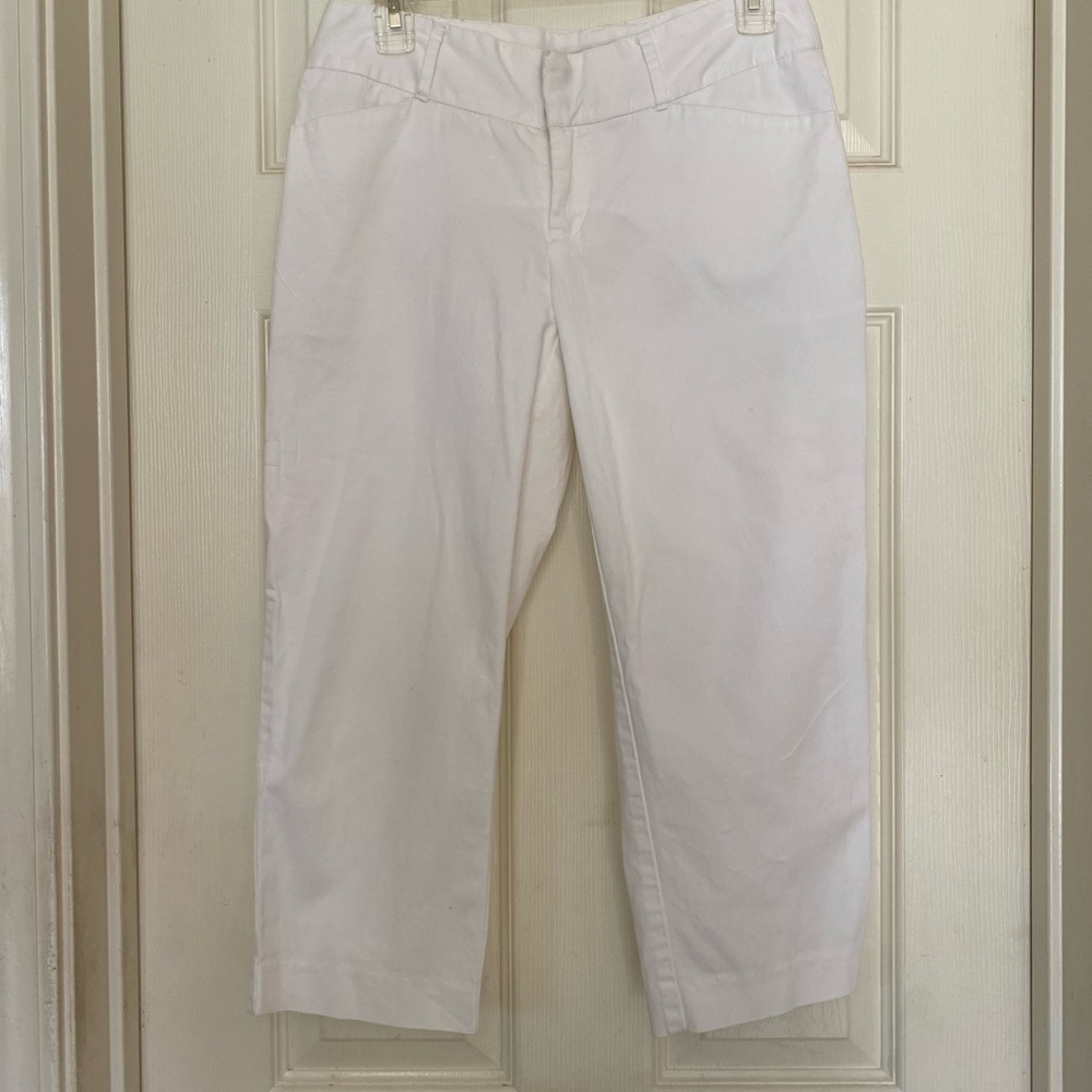 White Cotton Stretch Cropped Pants